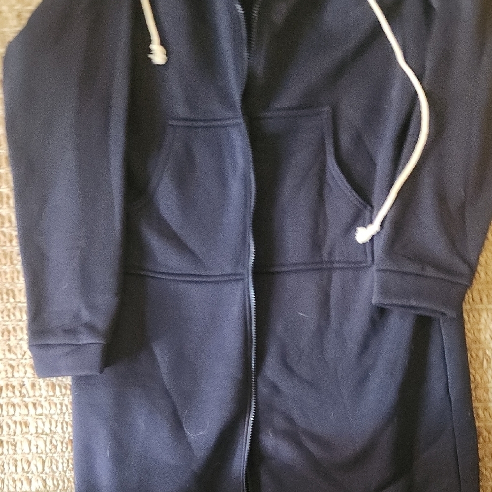 Comfy Casual Navy Women's Knee Length Zip-Up Hoodie - Picture 4 of 5